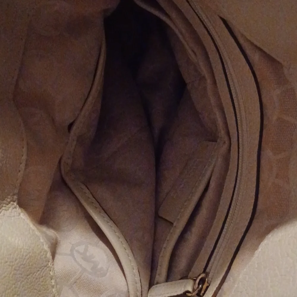 > Michael Kors Cream Leather Satchel with Gold Accents